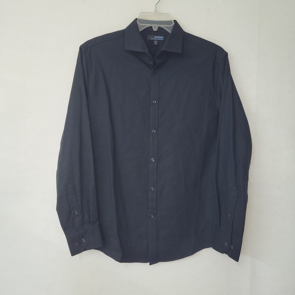 Murano Button Down Up Men Medium Black Textured Spread Collar Wardrobe Essential